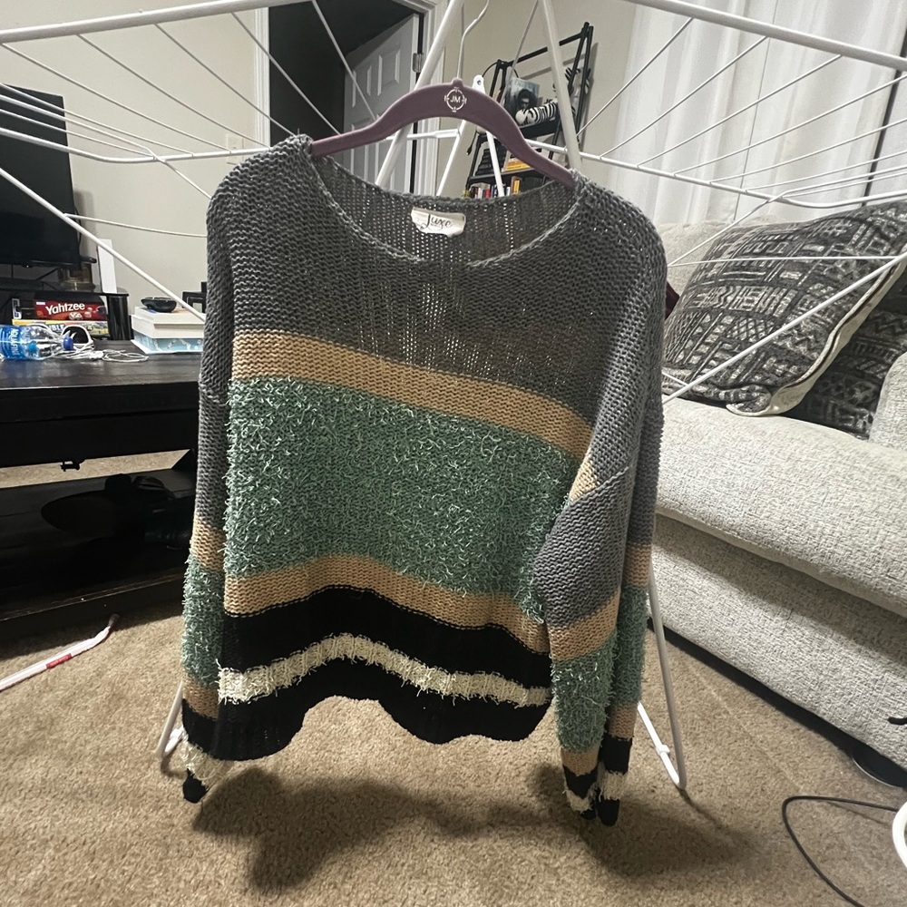 Luxe Gray, Green, Tan, and Black Sweater